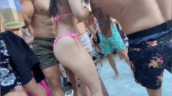 video of Springbreak party girl with pink bikini cameltoe