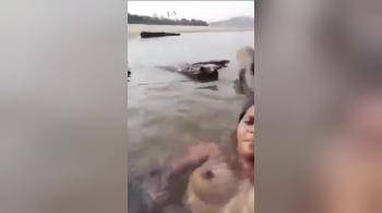 video of Painful Selfie sex in dirty Indian water