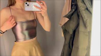 video of Bitch tries on new Tops without a Bra