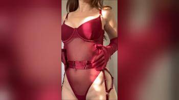 video of Brunette British Babe in Naughty Red Lingerie Showing off Big Ass and Tits