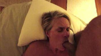 video of Short haired blonde mature cocksucker gets a load of cum over her lips and in her mouth... she s a cumslut for sure