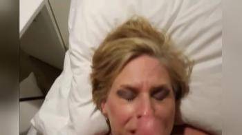 video of Thirsty mature bondage slut Beth wants cum and gets a load of spunk in her mouth - she swallows and sucks his cock