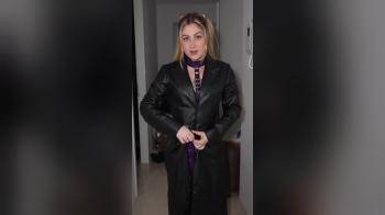 video of Hot brunette posing in double leather