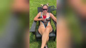 video of Wife teasing pussy in see through swimsuit