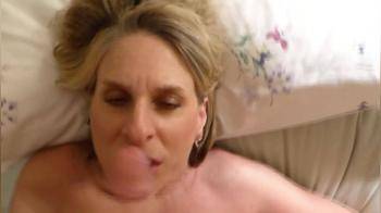 video of She wants his cum and he covers her lips with spunk which she licks up and then sucks his cock