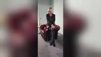 video of Blond posing in her laether jacket