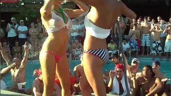 video of wet blonde pink g string