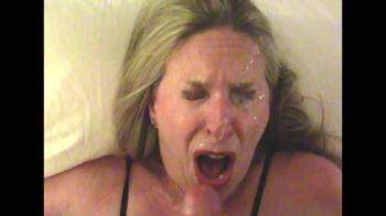 video of She s a cum dumpster and knows it as another man covers her face in spunk then fucks her cum slut mouth - a REAL amateur whore