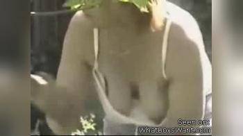 video of Older Woman clean bushes tits hangin out