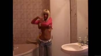 video of blonde girl strips