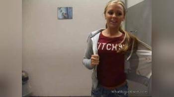 video of hot blond strips in public bathroom